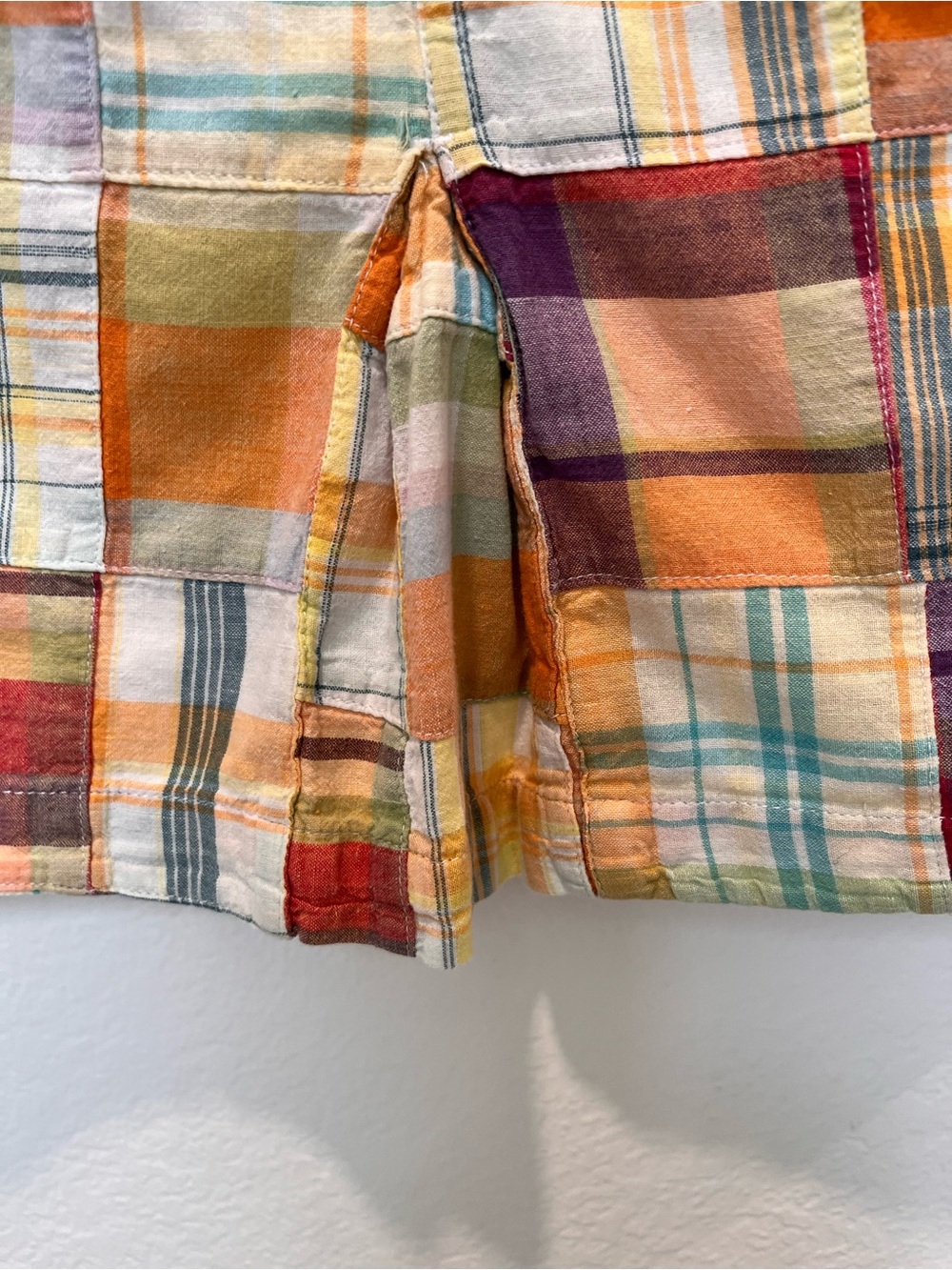 Pendleton Vintage Madras Patchwork Plaid Mini Skirt in Orange, Red, Cream - Picture 4 of 8